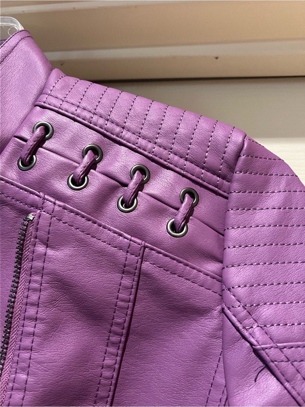 Purple Faux Leather Moto Jacket - Picture 3 of 8